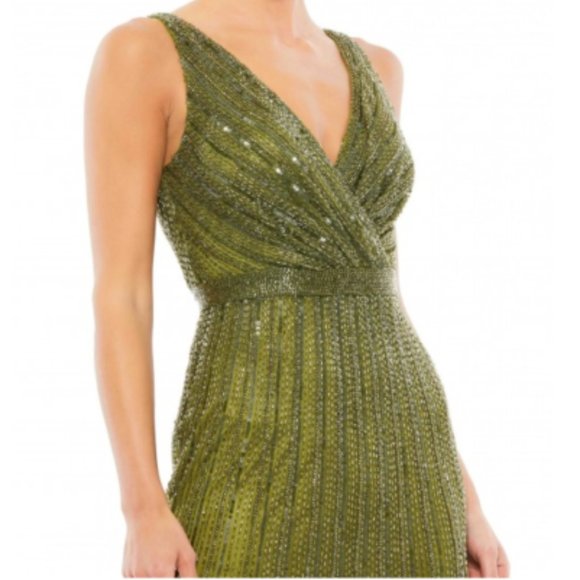 MAC DUGGAL 5219D BEADED V-NECK OLIVE GOWN sz 10 - Picture 6 of 9